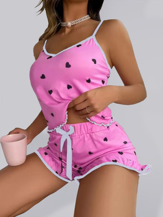 Women's Heart Print Camisole + Shorts Pajamas Two-Piece Set