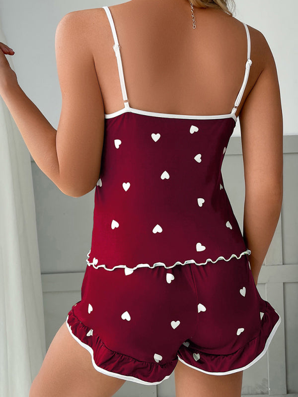 Women's Heart Print Camisole + Shorts Pajamas Two-Piece Set