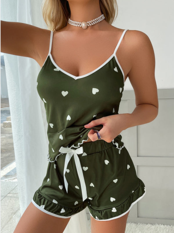 Women's love printed suspender soft homewear suit