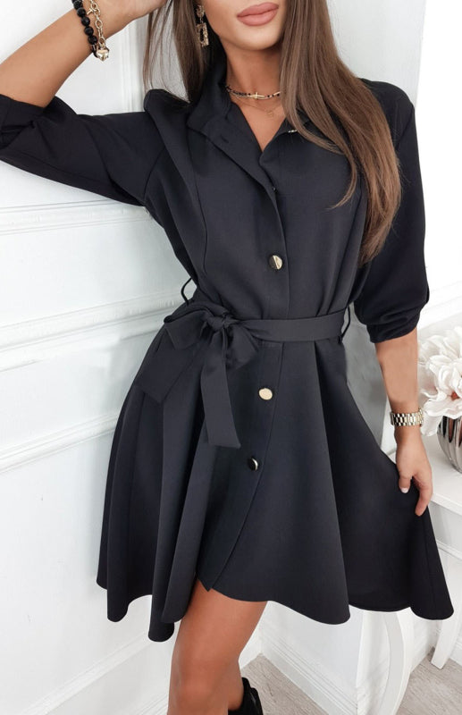 Eco-friendly Women'S Lapel Solid Color Belt Dress