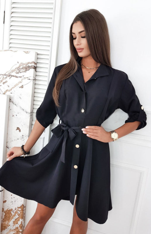 Eco-friendly Women'S Lapel Solid Color Belt Dress