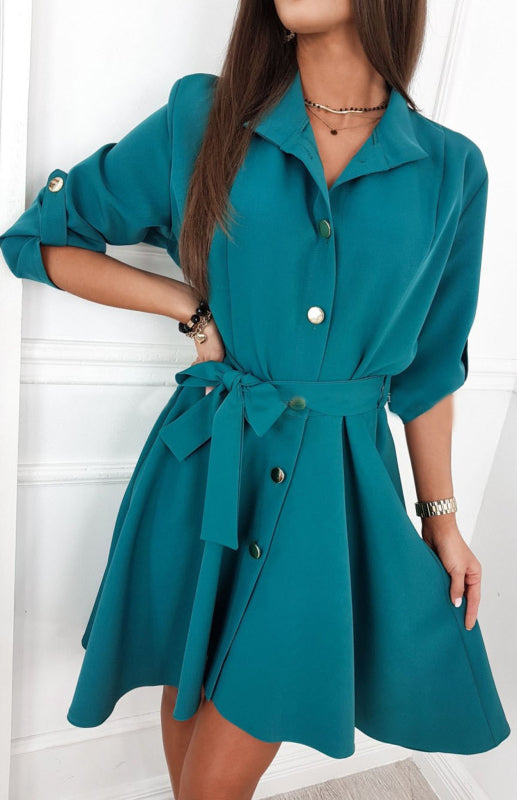 Eco-friendly Women'S Lapel Solid Color Belt Dress