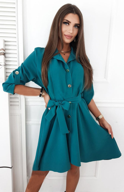 Eco-friendly Women'S Lapel Solid Color Belt Dress