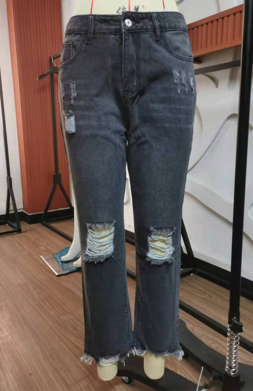 Eco-friendly Women's Temperament Ripped Jeans Pants