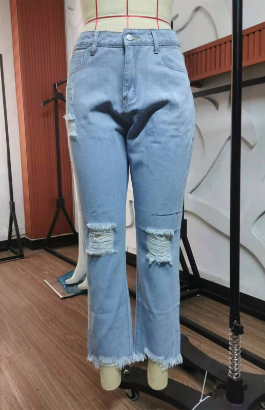 Eco-friendly Women's Temperament Ripped Jeans Pants