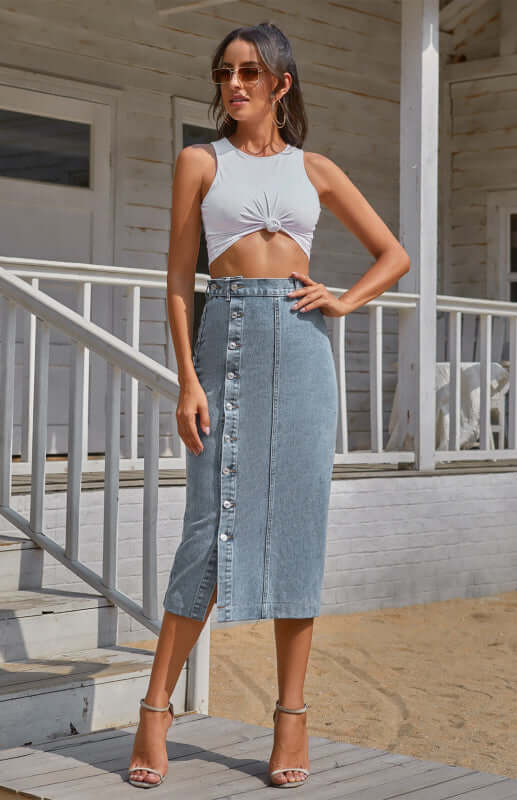 Eco-friendly Irregular Split Denim High Waist Skirt