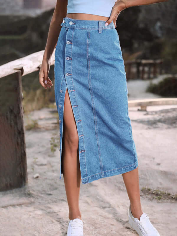 Eco-friendly Irregular Split Denim High Waist Skirt