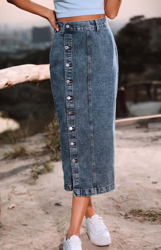 Eco-friendly Irregular Split Denim High Waist Skirt