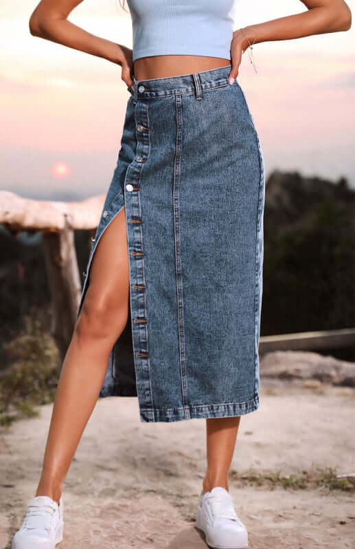 Eco-friendly Irregular Split Denim High Waist Skirt