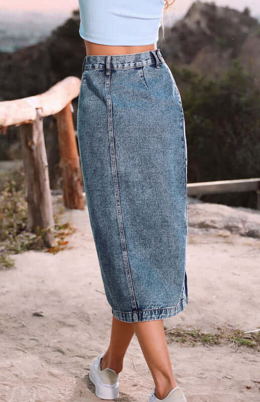 Eco-friendly Irregular Split Denim High Waist Skirt