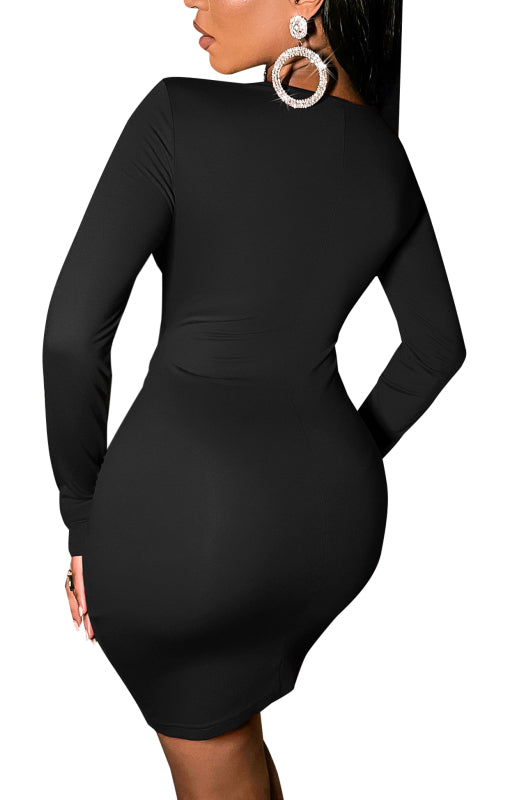 Eco-friendly Women's Long-Sleeve Package Hip Dress Cropped Navel Dress