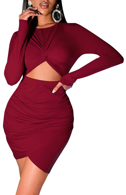 Eco-friendly Women's Long-Sleeve Package Hip Dress Cropped Navel Dress