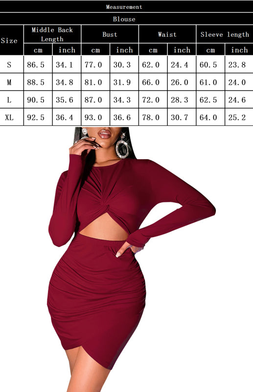 Eco-friendly Women's Long-Sleeve Package Hip Dress Cropped Navel Dress