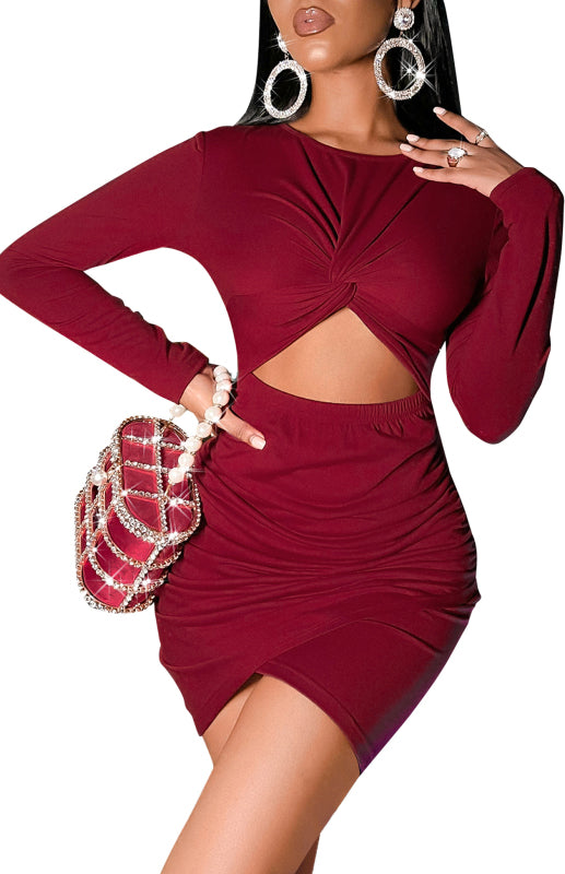 Eco-friendly Women's Long-Sleeve Package Hip Dress Cropped Navel Dress