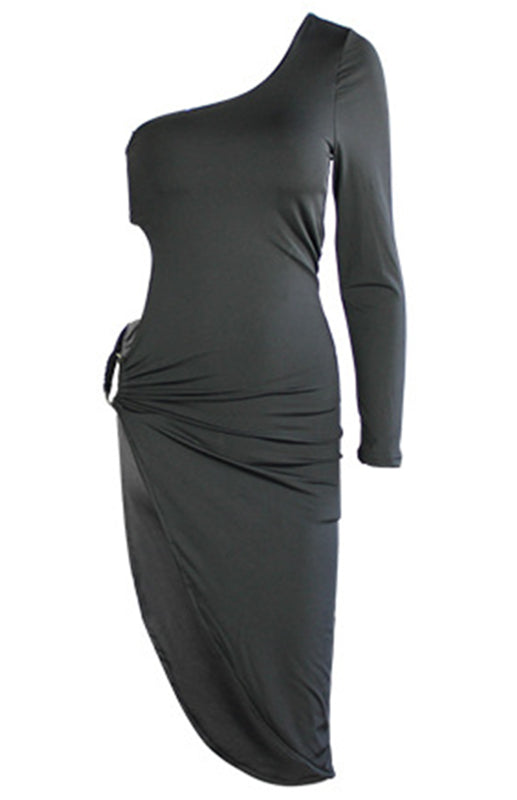 Eco-friendly One Shoulder Long Sleeve Sexy Cutout Slit Dress