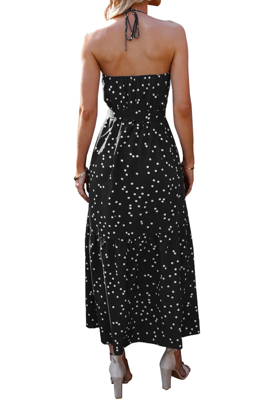 Eco-friendly Ladies Summer Fashion V Neck Sling Polka Dot Dress Long Dress