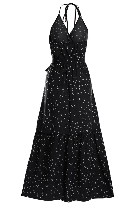 Eco-friendly Ladies Summer Fashion V Neck Sling Polka Dot Dress Long Dress