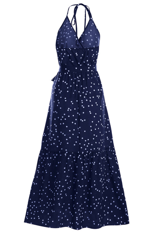 Eco-friendly Ladies Summer Fashion V Neck Sling Polka Dot Dress Long Dress