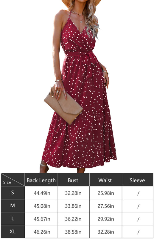 Eco-friendly Ladies Summer Fashion V Neck Sling Polka Dot Dress Long Dress