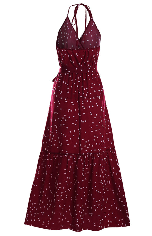 Eco-friendly Ladies Summer Fashion V Neck Sling Polka Dot Dress Long Dress