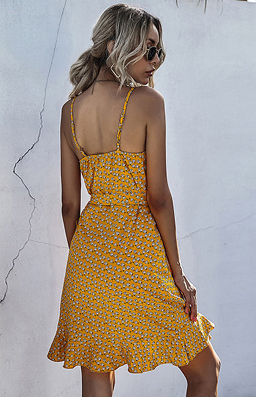 Eco-friendly Printed Ruffled Lace-up Beach Slip Dress