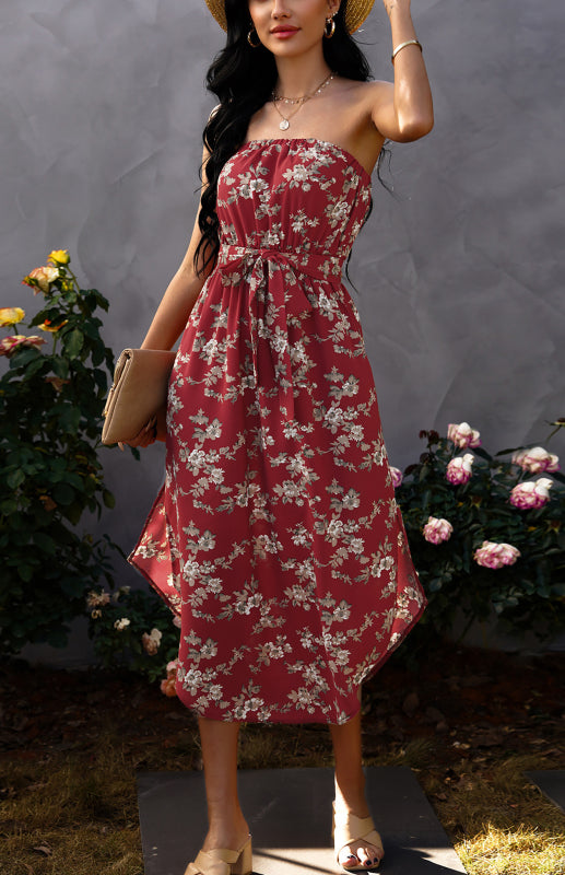 Eco-friendly Ladies Summer Fashion Sexy Wrap Chest Chiffon Dress