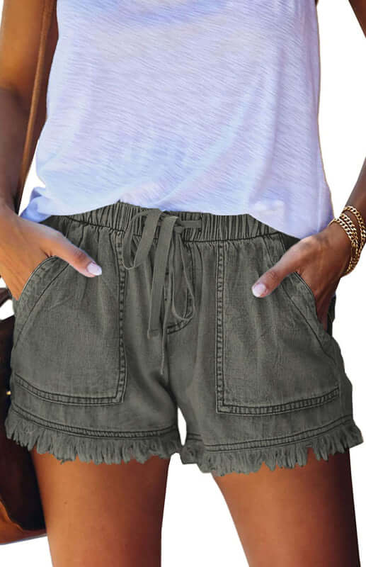 Eco-friendly Women's Elastic Waist Drawstring Casual High Waist Slim Denim Shorts