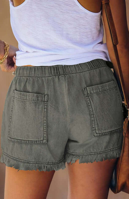 Eco-friendly Women's Elastic Waist Drawstring Casual High Waist Slim Denim Shorts