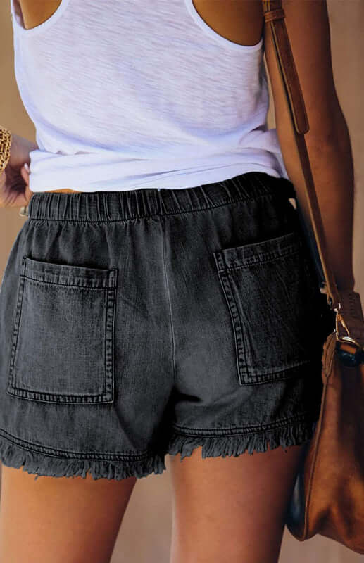 Eco-friendly Women's Elastic Waist Drawstring Casual High Waist Slim Denim Shorts