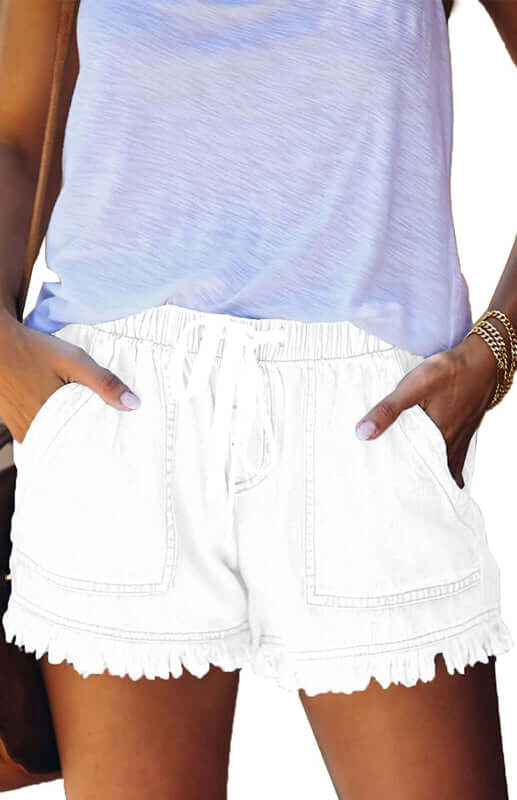 Eco-friendly Women's Elastic Waist Drawstring Casual High Waist Slim Denim Shorts