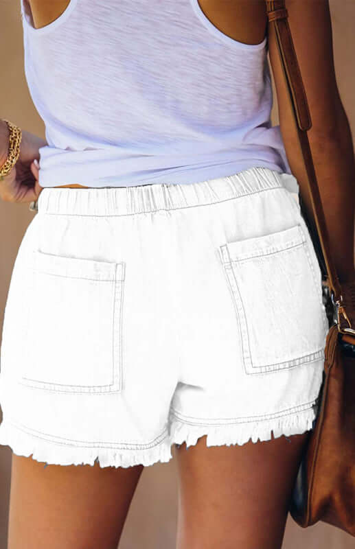 Eco-friendly Women's Elastic Waist Drawstring Casual High Waist Slim Denim Shorts