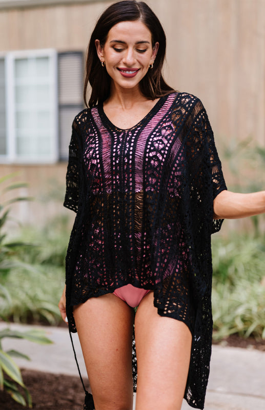 Eco-friendly Crochet Knitted Tassel Tie Kimono Beachwear