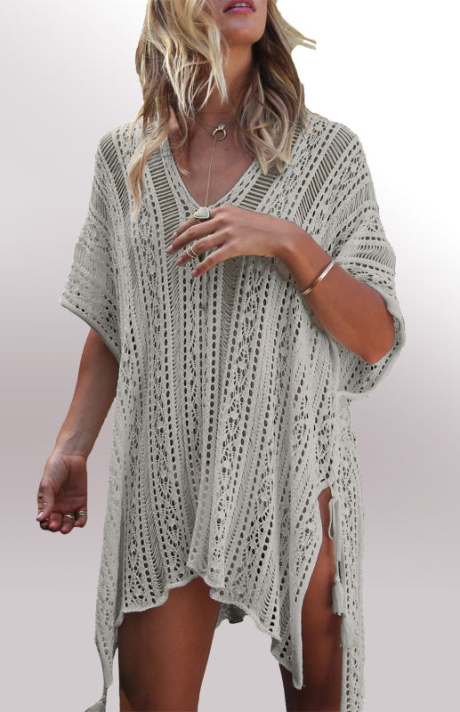 Eco-friendly Crochet Knitted Tassel Tie Kimono Beachwear