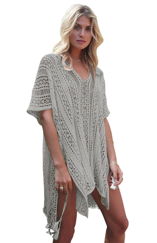 Eco-friendly Crochet Knitted Tassel Tie Kimono Beachwear