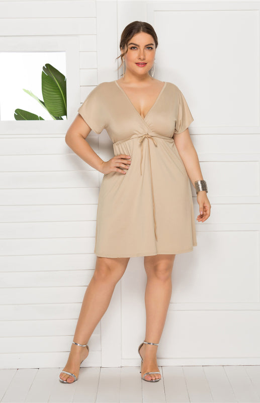 Eco-friendly Women's Plus Size Deep V Solid Dress