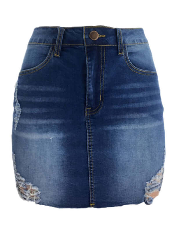 Eco-friendly Women's ripped loose and slim denim skirt