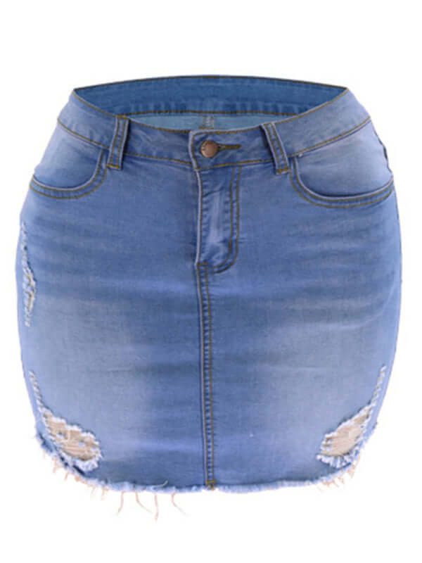 Eco-friendly Women's ripped loose and slim denim skirt