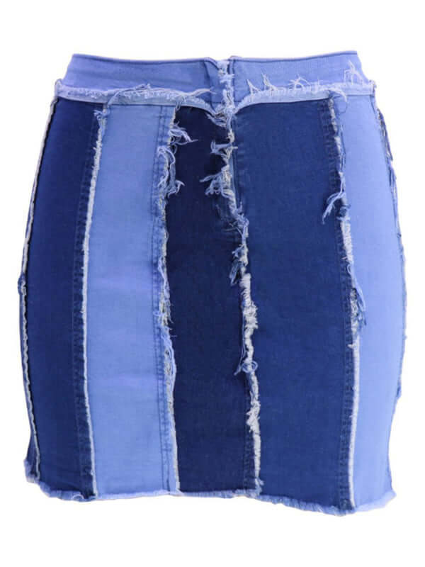 Eco-friendly Women's High Waist Patchwork Washed Pleated Denim Skirt