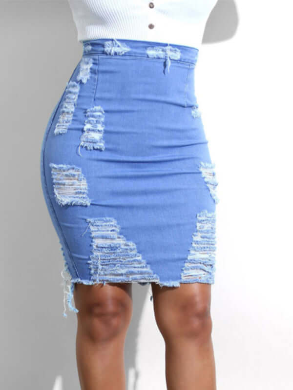 Eco-friendly Women's spring and summer European and American ripped denim skirt