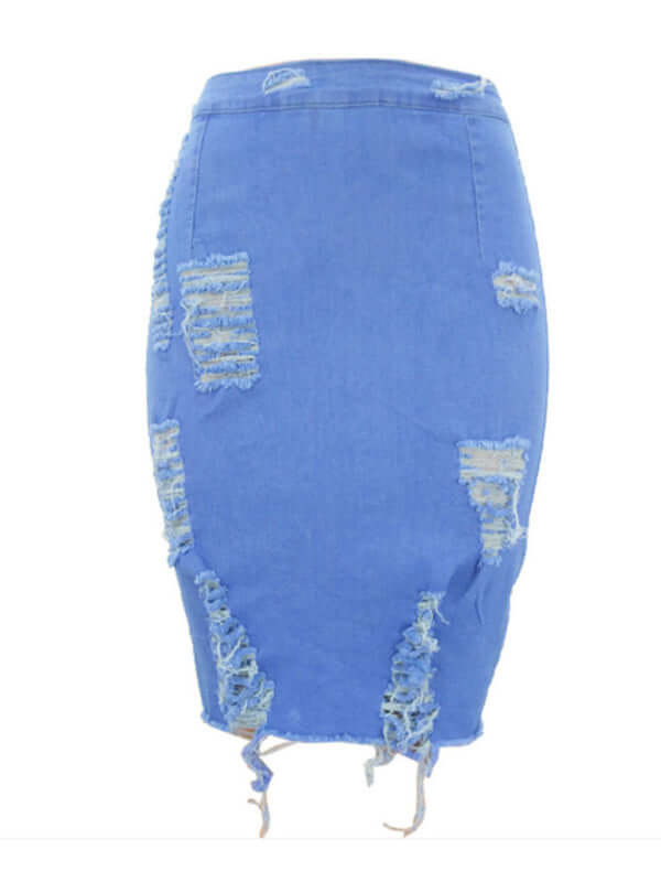 Eco-friendly Women's spring and summer European and American ripped denim skirt