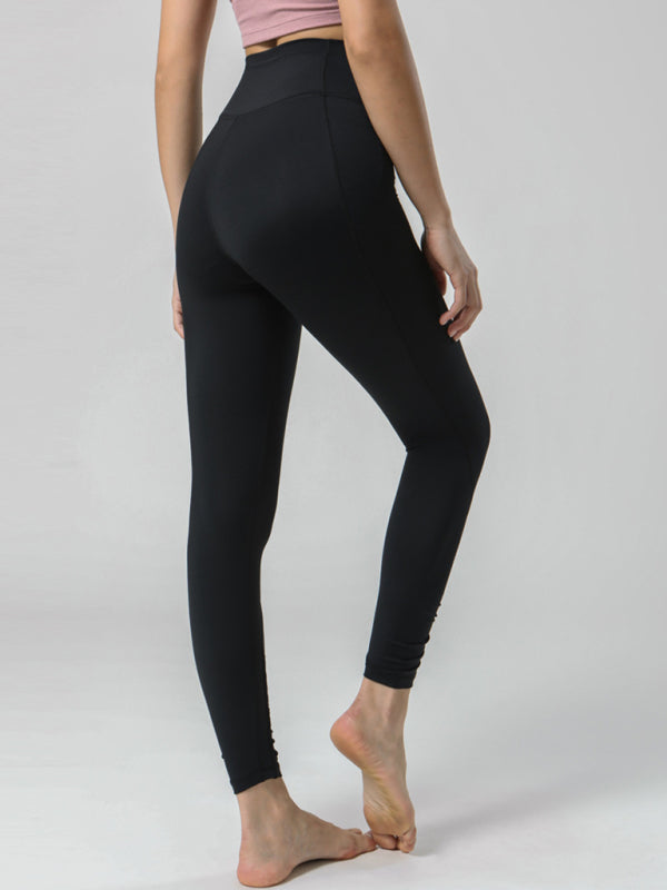 Eco-friendly Nude high waist belly ninth pants pleated leggings