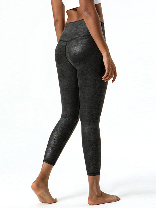 Eco-friendly Textured-leather high-stretch yoga pants