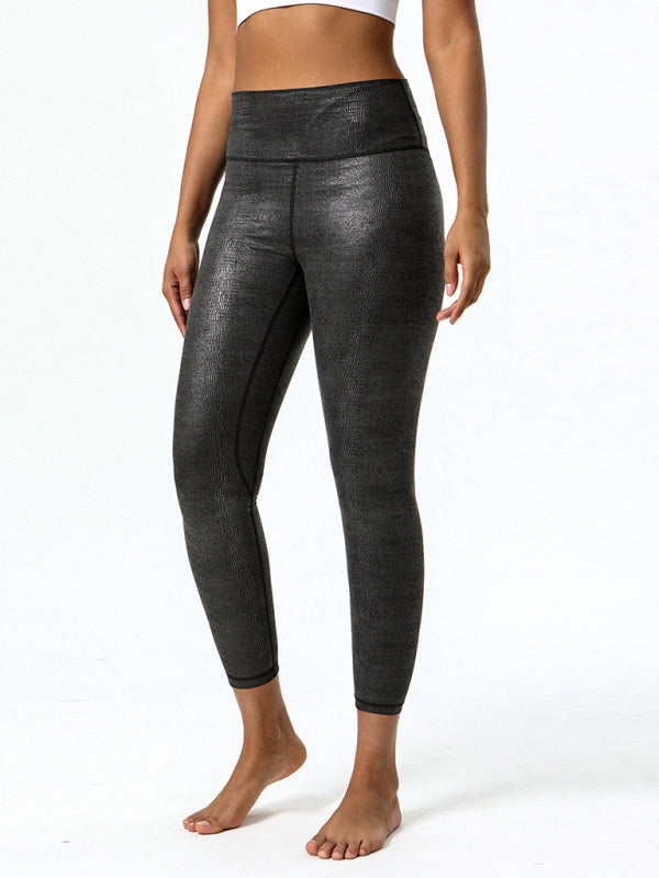 Eco-friendly Textured-leather high-stretch yoga pants