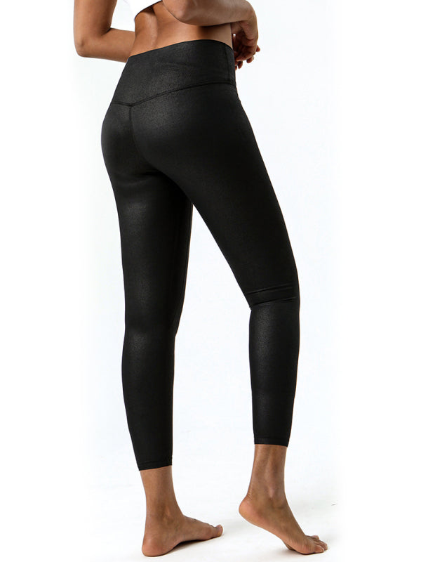 Eco-friendly Textured-leather high-stretch yoga pants