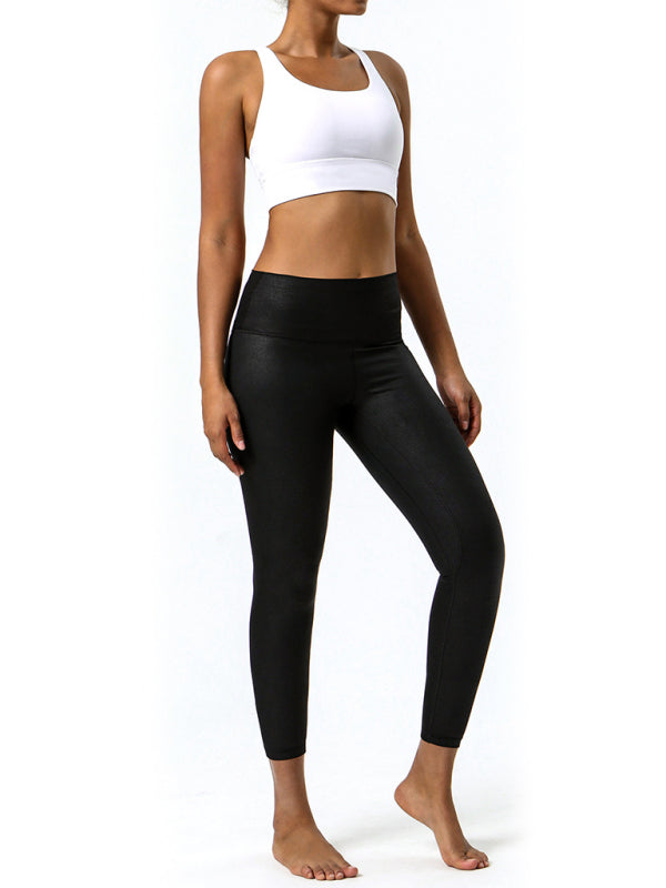 Eco-friendly Textured-leather high-stretch yoga pants