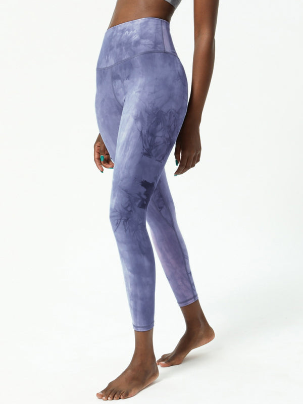 Eco-friendly Women's Autumn and Winter Yoga Pants High Waist Hip Raise Tie Dye Printed Ninth Pants