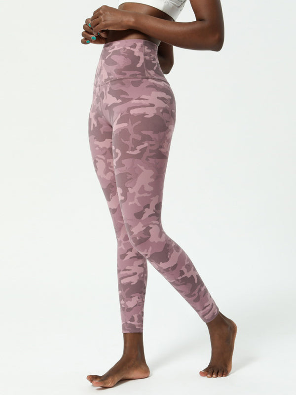 Eco-friendly European and American camouflage yoga pants women's double-sided nude printing yoga pants