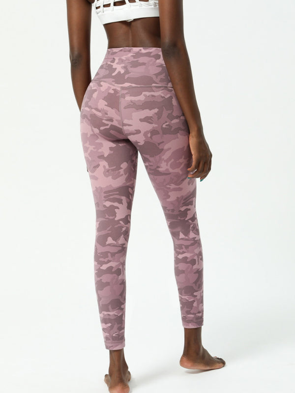 Eco-friendly European and American camouflage yoga pants women's double-sided nude printing yoga pants