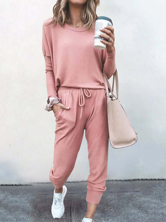 Eco-friendly Women's Loose Solid Color Long Sleeve Casual Suit