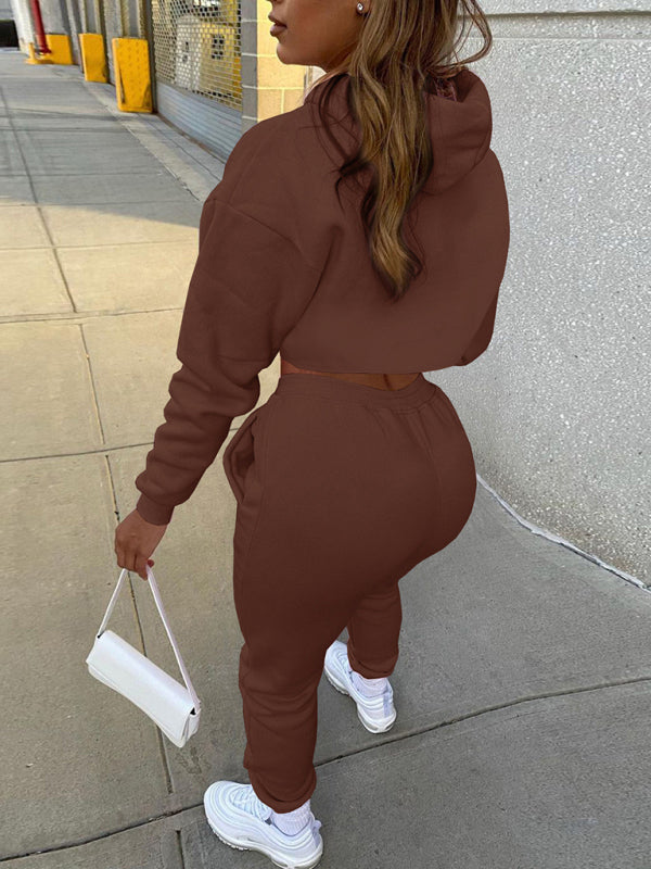 Women's Drawstring Solid Color Hoodie Long Sleeve Drawstring Trousers Vest Three-Piece Suit